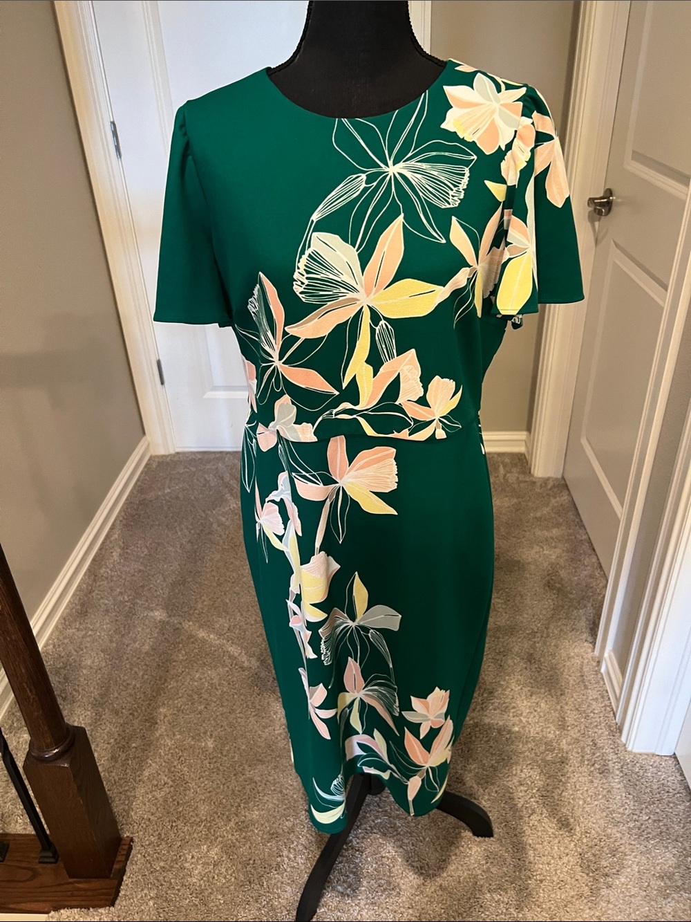 Liz Claiborne Teal Green Floral Midi Dress